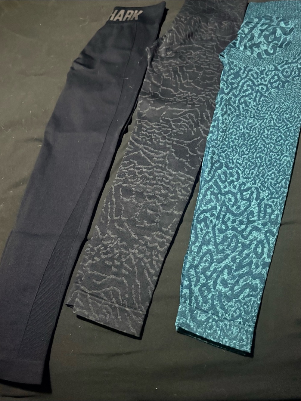 Gymshark Black , Charcoal and Teal Patterned Leggings Set Medium Lot